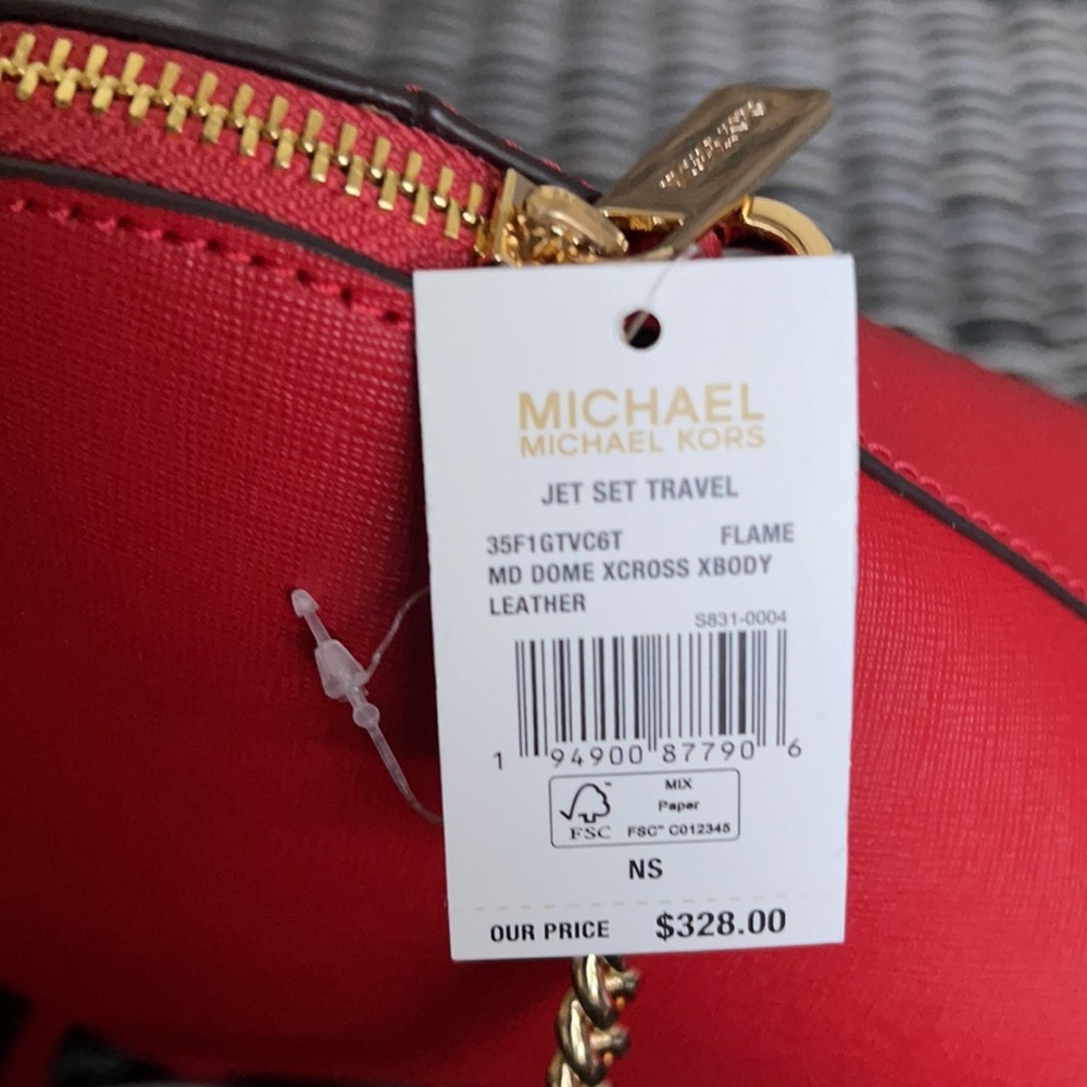 MICHAEL KORS Jet Set Travel Medium Logo Dome Crossbody Bag FLAME COLOR - Picture 7 of 16